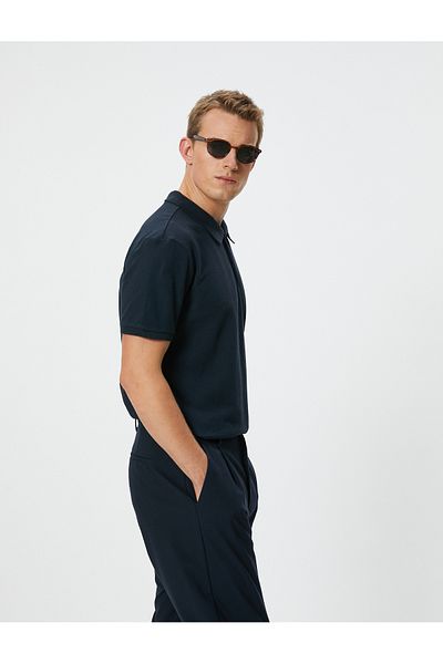 Koton Polo Neck T-Shirt Slim Fit Buttoned Short Sleeve