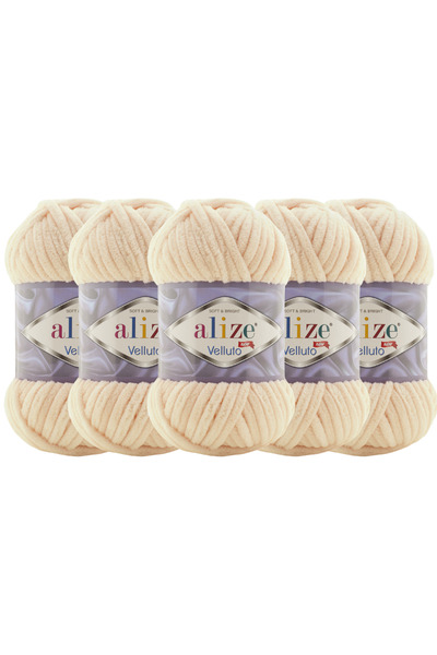 Alize Συσκευασία 5 Velluto Hand Knitted - Κωδικός χρώματος 310-Miel-Foam- 100 Gr. 9 Μ. Σχοινί πλεξίματος δακτύλων