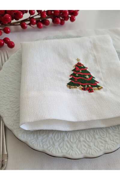 Preza Yeni yıl, Christmas, Yılbaşı  Ağaç Nakış İşlemeli Amerikan Servis ve Peçete  2 Kişilik 4 Parça