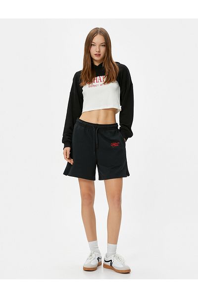 Koton Shorts with Tie Waist Pockets and Embroidery Detail Cotton Blend