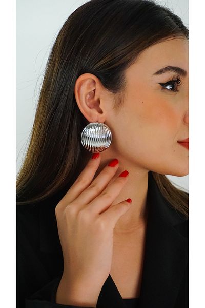 TRENDTAKI Round White Plated 0056 Exam Stripes Earrings