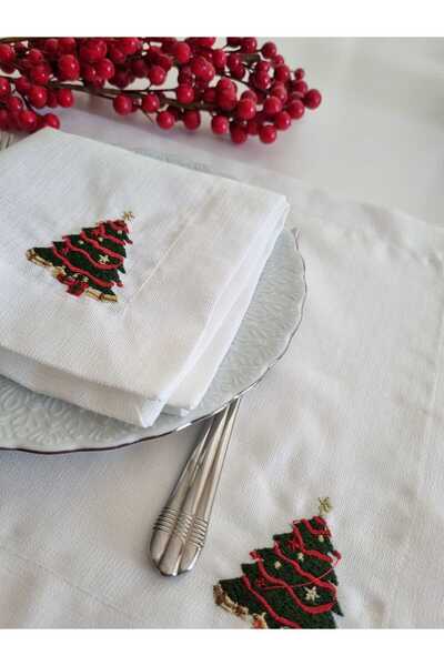 Preza Yeni yıl, Christmas, Yılbaşı  Ağaç Nakış İşlemeli Amerikan Servis ve Peçete  2 Kişilik 4 Parça
