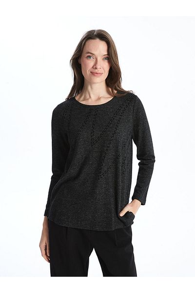LC Waikiki Gemusterte Damenbluse mit Rundhalsausschnitt