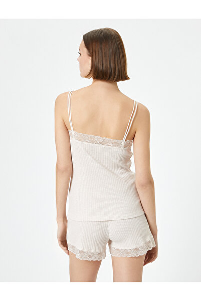 Koton Pyjama-Oberteil mit dünnen Trägern und Spitzendetail gerippt
