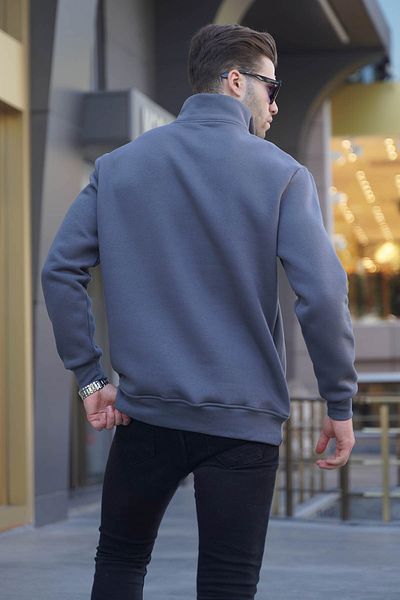 Madmext Geräuchertes Herren-Sweatshirt – bestickt, mit Taschen und Reißverschlusskragen 6028