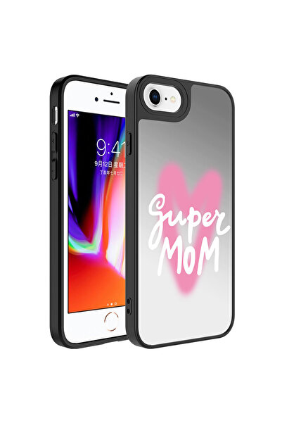 zore iPhone 8 Plus Case Mirrored Patterned Glossy Mirror Cover with Camera Pr...