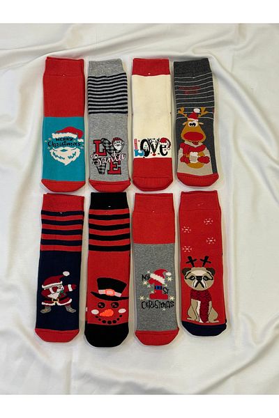 For Pretty Pack of 8 New Year's Christmas Christmas Detail 100% Cotton Unisex Socks