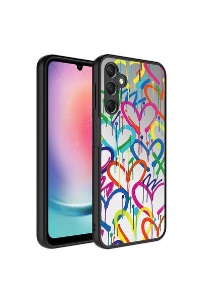Ardemix Galaxy A14 Case Mirrored Pattern Camera Protection Glossy Zore Mirror Cover - Heart