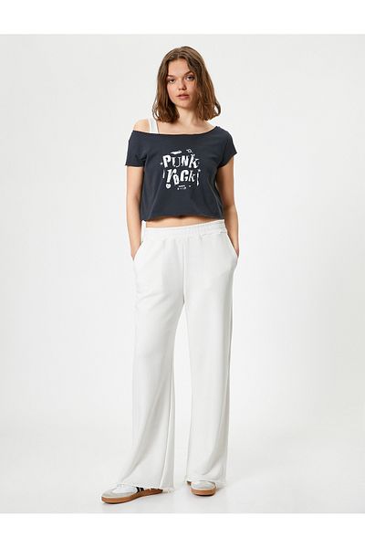 Koton Crew Neck Slogan Printed Cotton T-Shirt