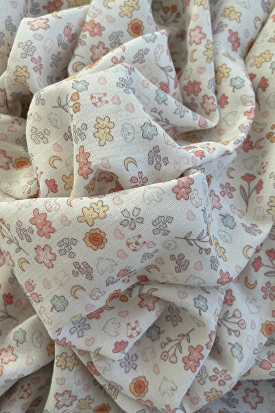 Doray Kumaş قماش موسلين قطني بطبقة مزدوجة منقوشة بالزهور المقرمشة / DRY - 200