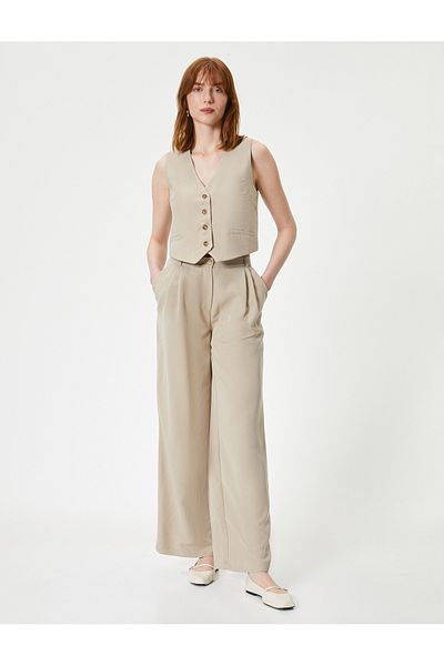 Koton Blazer Vest V Neck Buttoned Fleto Pocket