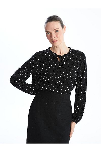 LC Waikiki Γυναικεία μπλούζα πουά με μαύρη στάμπα LCW Grace