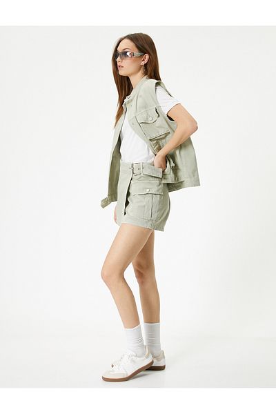 Koton Mini Shorts Skirt with Belt and Comfortable Cut with Pocket Detail