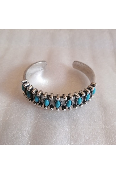 Butik Tülin Kadın otantik el yapımı gümüş metal ortası göz şekilli turkuaz ta...
