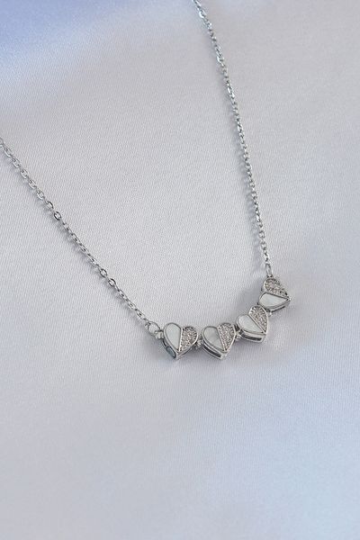 Skygo Robotrend 316L Steel Silver Colored Zircon Stone Clover Model Women's Necklace