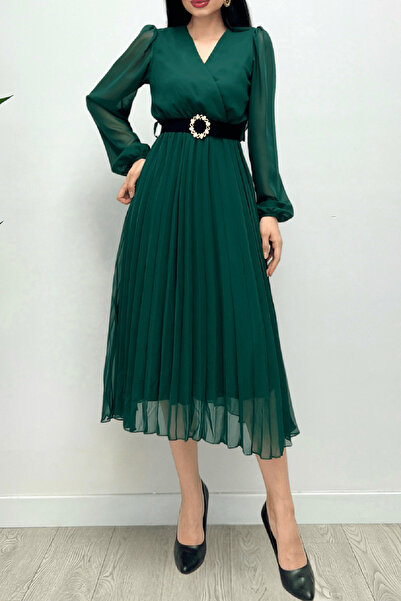 XXL BUTİK Rochie din șifon cu curea de lungime midi plisată pentru femei Nbd004