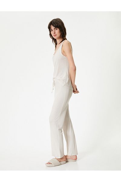 Koton Flat Leg Pajamas Bottom Waist Lace-up Viscous Mixed