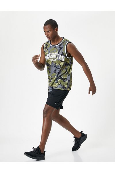 Koton Sport Tank Top Camouflage Aufgedruckter Slogan Rundhals