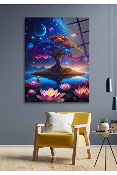 HMDS CONCEPT Arborele vieții și flori de lotus pictură pe sticlă 75