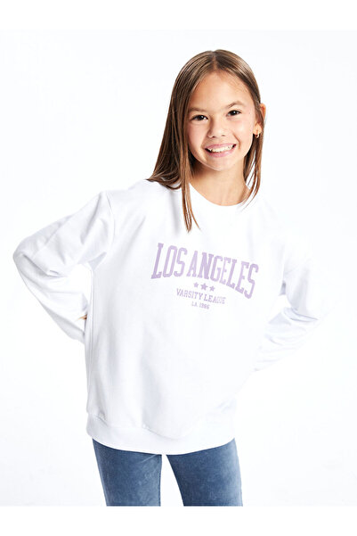 LC Waikiki White Crew Neck Girl's Sweatshirt