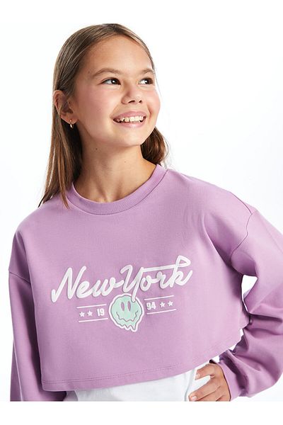 LC Waikiki Crew Neck Printed Long Sleeve Girls Sweatshirt - W49538Z4