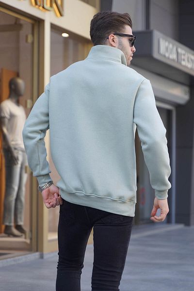 Madmext Mintgrünes, besticktes Sweatshirt mit Reißverschlusskragen 6028