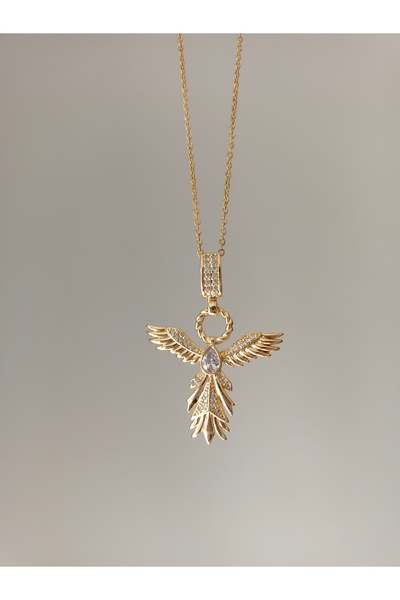 Mervem Store قلادة طائر فينيكس مطلية بالنحاس على الفولاذ