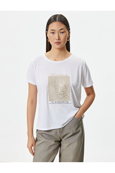 Koton T-Shirt Donna In Cotone A Manica Corta - Grigio (I79), Taglia L