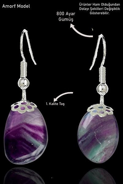 Erilsa Sertifikalı Amorf Model Ham Mor Florit Taşı Küpe