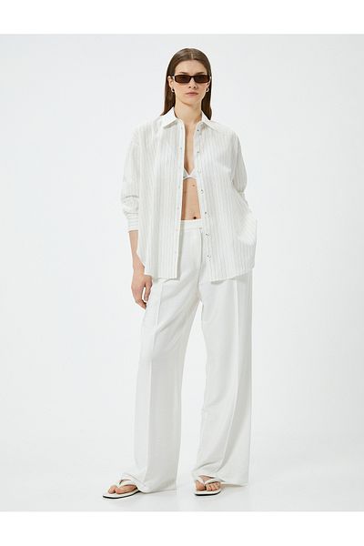 Koton Long Sleeve Linen Blended Oversize Shirt