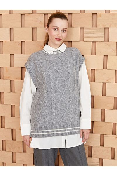 LC Waikiki Crew Neck Self Patterned Oversize Women's Knitwear Sweater