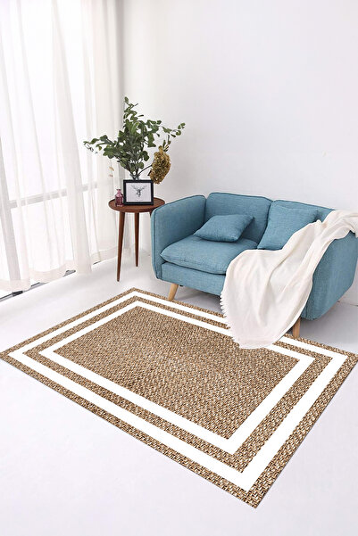 Viyana Home Digital Anti-Slip Straw Look Jute Model Washable Floor Mat Kitchen Living Room Carpet