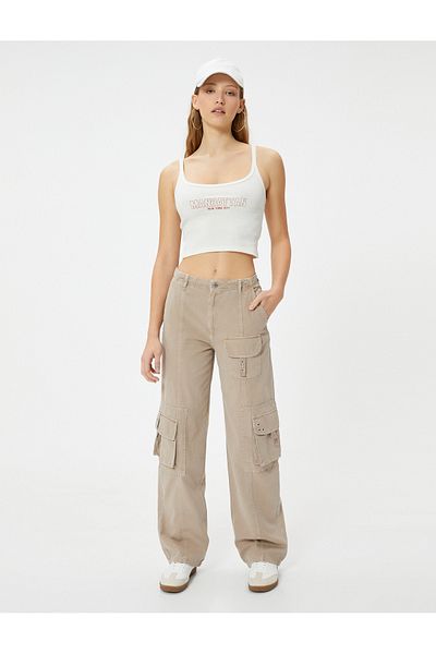 Koton Cargo Pants Straight Leg Pocket Standard Waist - Eve Cargo Straight Jeans