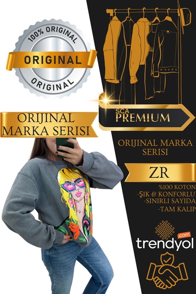 SCA Sweatshirt 100% bumbac cu imprimeu Siluete Spălat Antracit Marca Originală