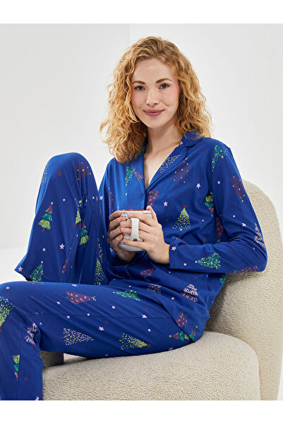 LC Waikiki Gömlek Yaka Yılbaşı Temalı Kadın Pijama