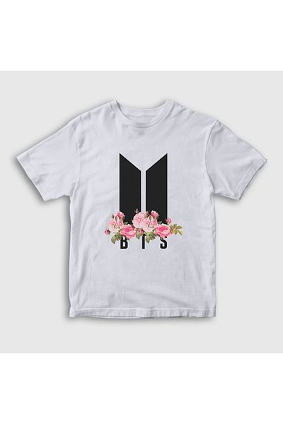 Presmono Unisex Παιδικό Μπλουζάκι Λευκά Λουλούδια Bts 22153tt