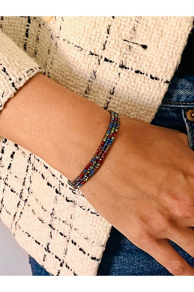 COCOSH TAKI سوار أسود بتفاصيل حجر الزركون - متعدد الألوان ومرن