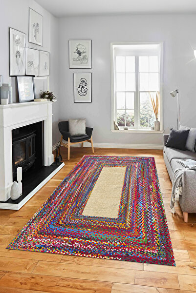 Viyana Home Digital Anti-Slip Base Straw Pattern Jute Model Washable Floor Mat Kitchen Living Room Carpet