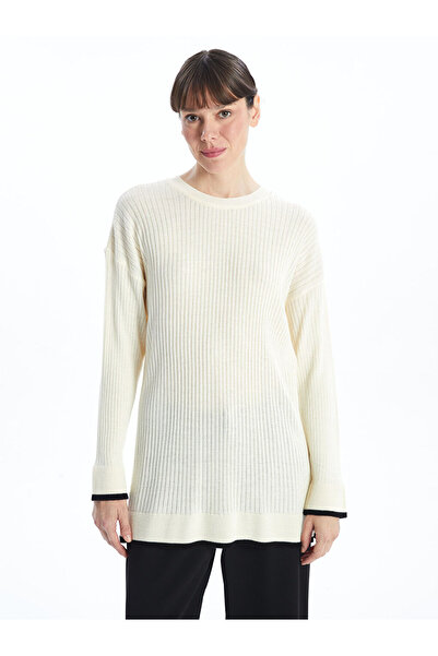 LC Waikiki Lcwaikiki Classic Ecru Crew Neck Women's Knitwear Tunik