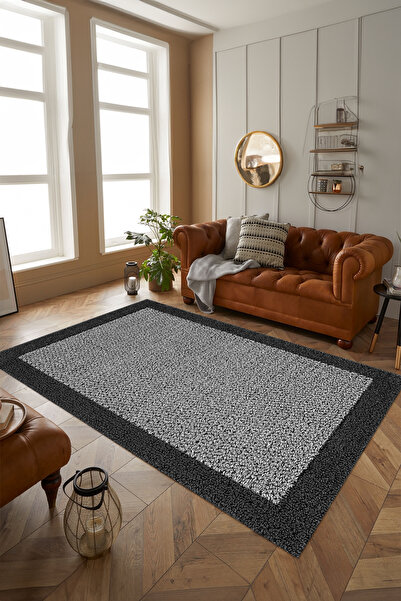 Viyana Home Ψηφιακό αντιολισθητικό χαλί με μαύρο πλαίσιο από γιούτα, μοντέλο που πλένεται, χαλί κουζίνας και σαλονιού