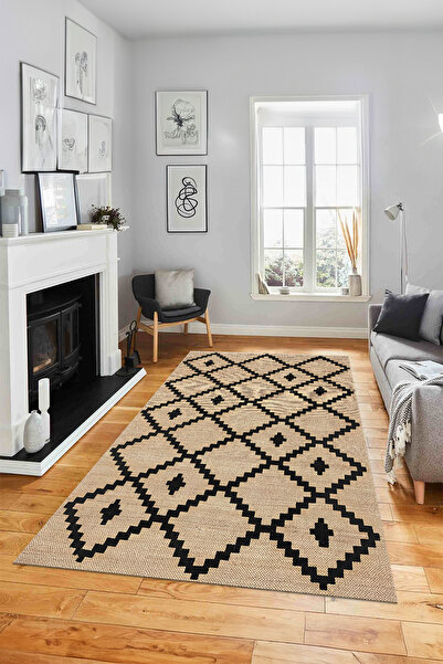 Viyana Home Ψηφιακή αντιολισθητική βάση με τετράγωνο σχέδιο από γιούτα, μοντέλο που πλένεται, χαλί κουζίνας και σαλονιού