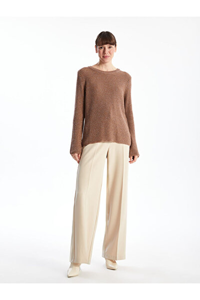 LC Waikiki Brown Crew Neck Openwork Women's Knitwear Sweater