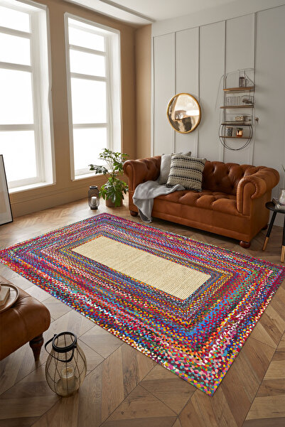 Viyana Home Digital Anti-Slip Base Straw Pattern Jute Model Washable Floor Mat Kitchen Living Room Carpet