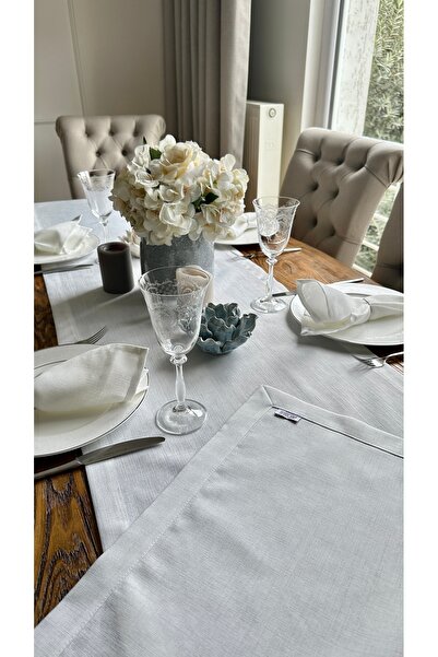 Decamor home Linen Textured Pearlescent Glitter White Long Runner (Not Including the Nappe)