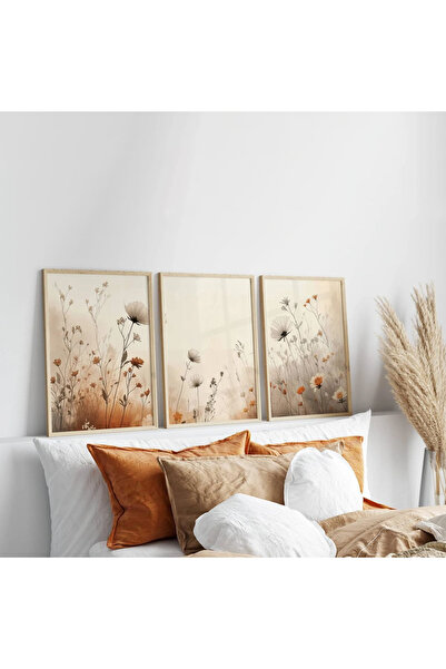Dekorsiahome Ahşap Çerçeveli 3Lü Tablo Seti  Ev Salon Oturma Odası Yatak Odası Tablo RedStormes