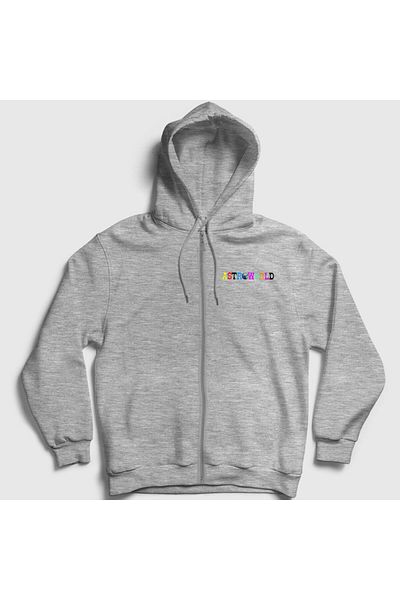 Presmono Travis Scott Astroworld Γκρι φούτερ Unisex με κουκούλα με φερμουάρ - 45238tt