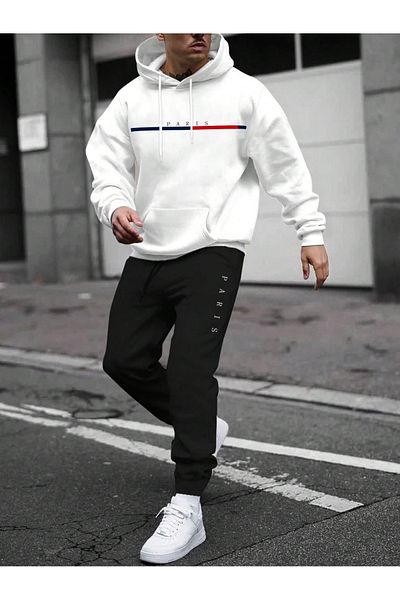 PAVRO Paris Printed Oversize Hooded Sweatshirt and Jogger Tracksuit Set
