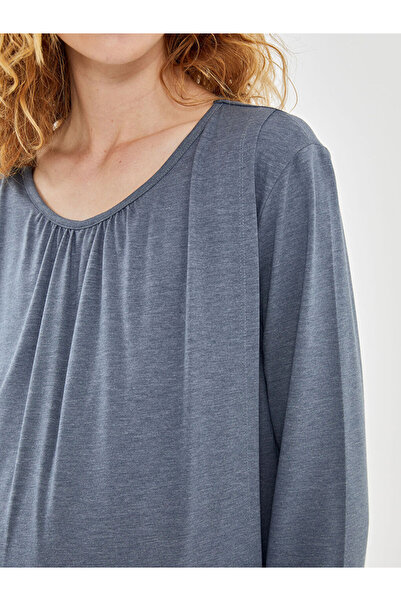 LC Waikiki Blue Crew Neck Plain Long Sleeve Maternity Pajamas Set