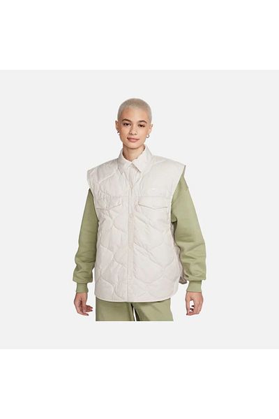 Nike Sportswear Essential Quilting Fabric Full-Snap Women's Oversize Loose Fit Beige Sleeveless Vest Fb8737