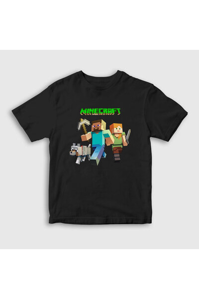 Presmono Unisex Çocuk Siyah Miners Minecraft T-shirt 29514tt